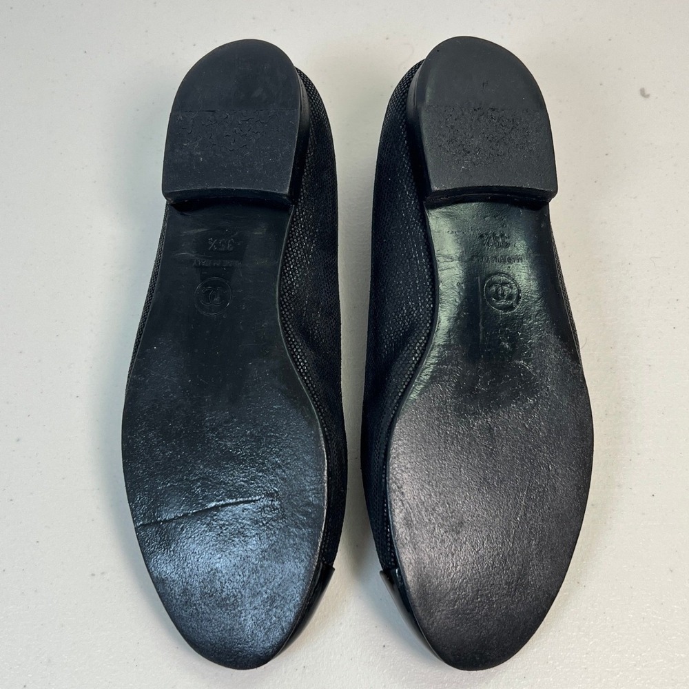 100% Authentic Chanel Black Leather Cap Toe Ballet Flats Shoes Size 35.5 5.5 - Picture 9 of 13